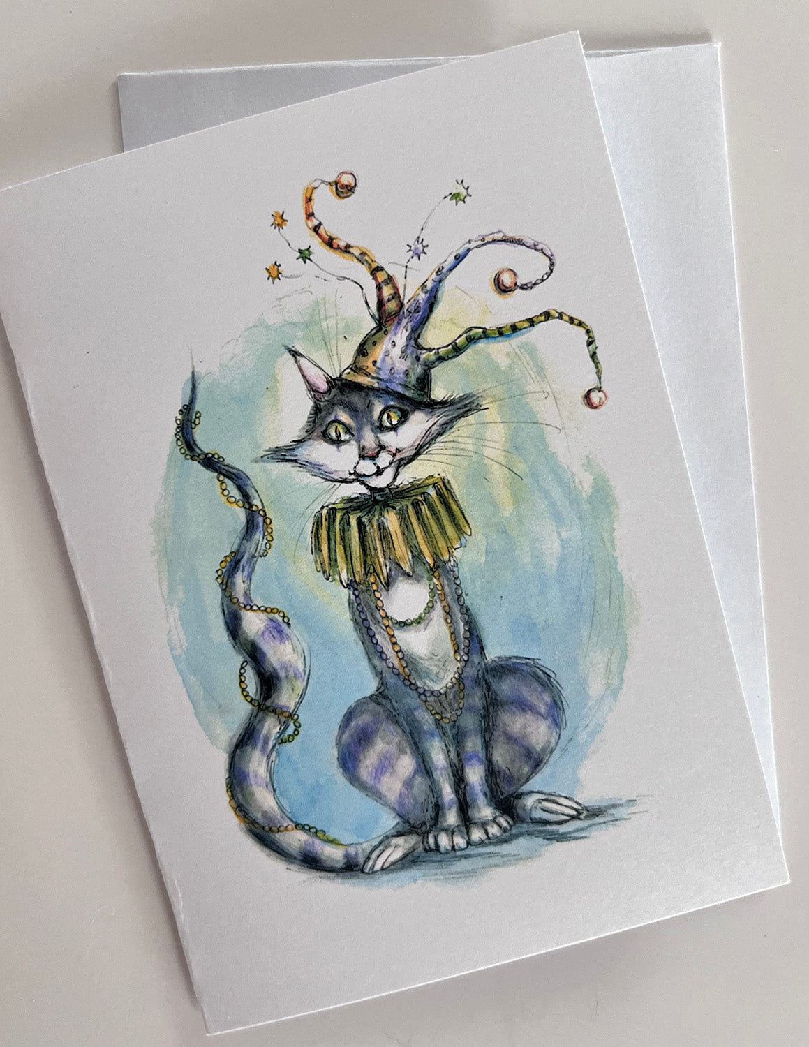 Mardi Gras Cat Note Card