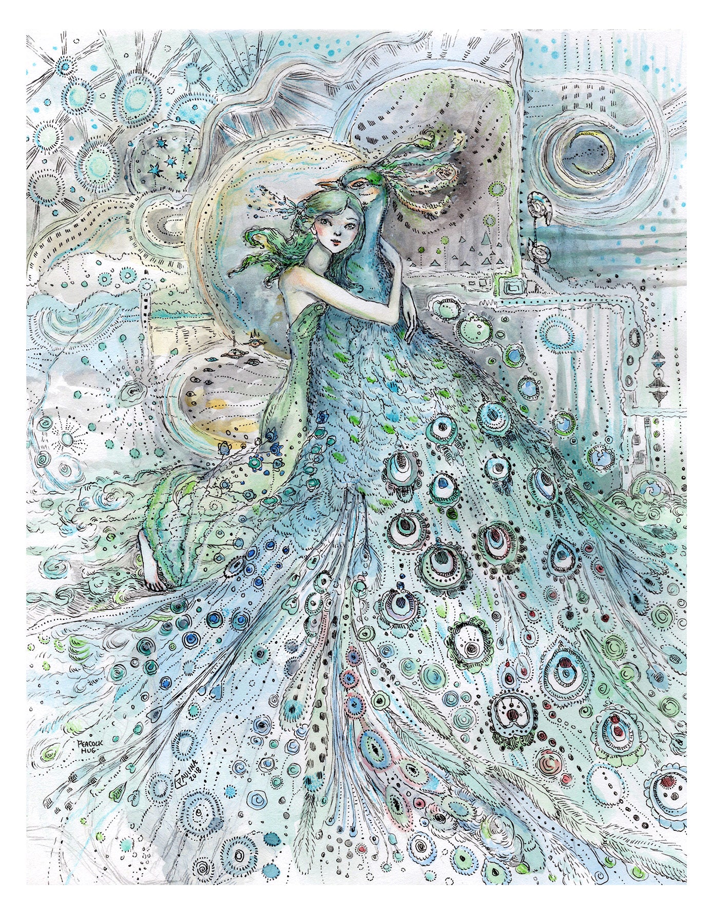 Peacock Hug (Moonlight)
