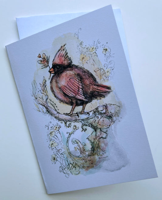 Fluffy Little Cardinal Note Card