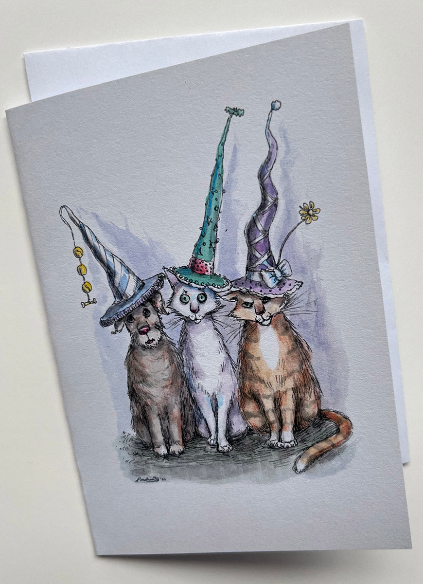 Brand New Hats for the Puppy and Cats Note Card
