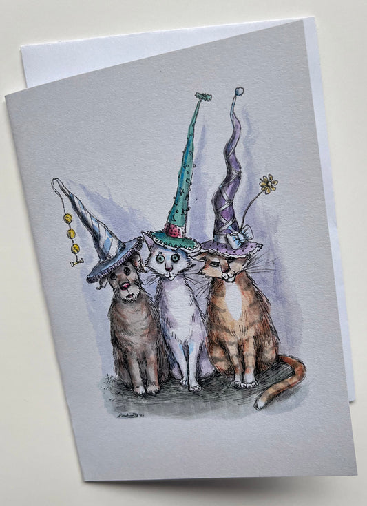 Brand New Hats for the Puppy and Cats Note Card