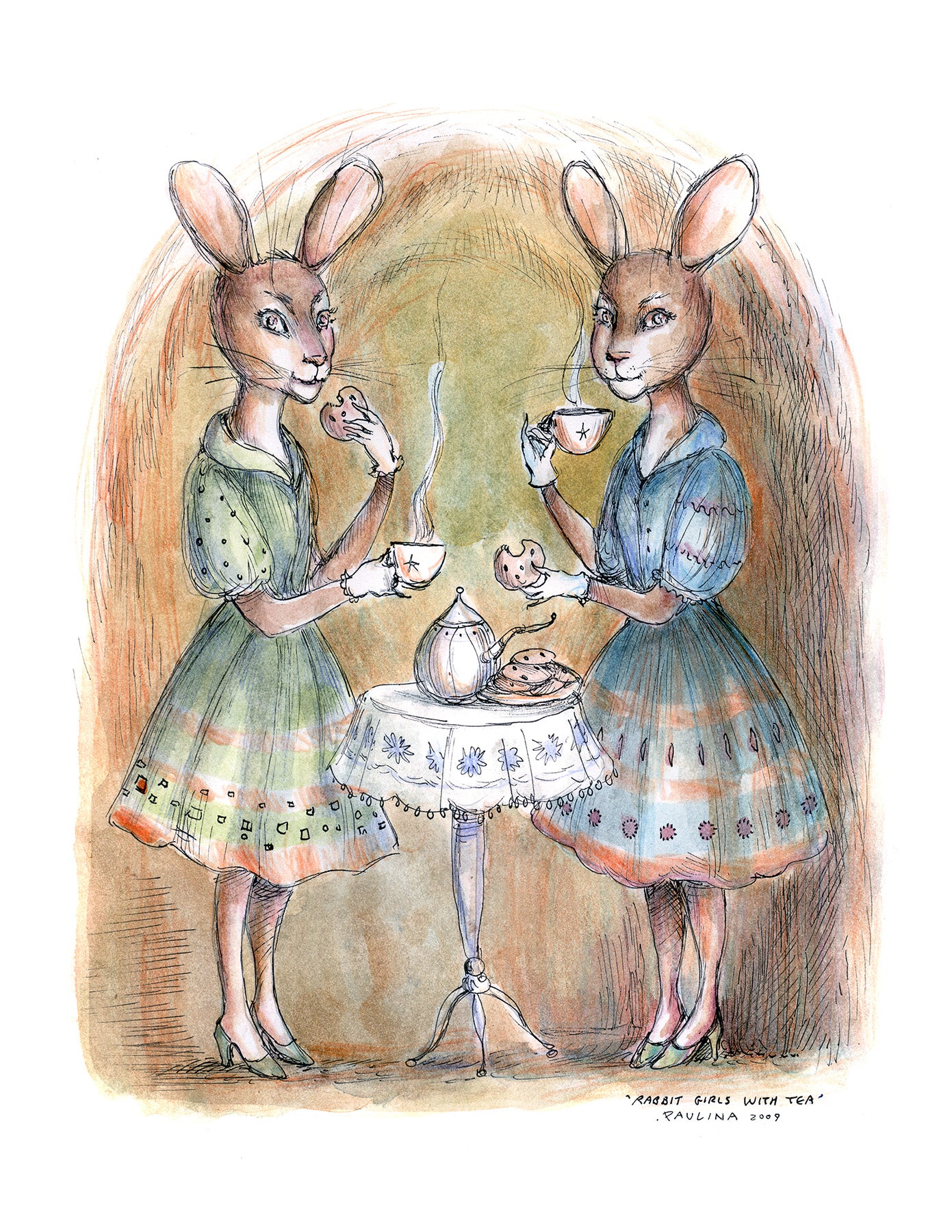 Rabbit Girls with Tea