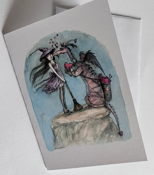 Witch and Dragon Kiss Note Card